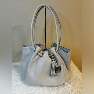 MICHAEL KORS Vanilla Pebbled Leather ASTOR Ring Tote Shoulder Bag w/Tassel
